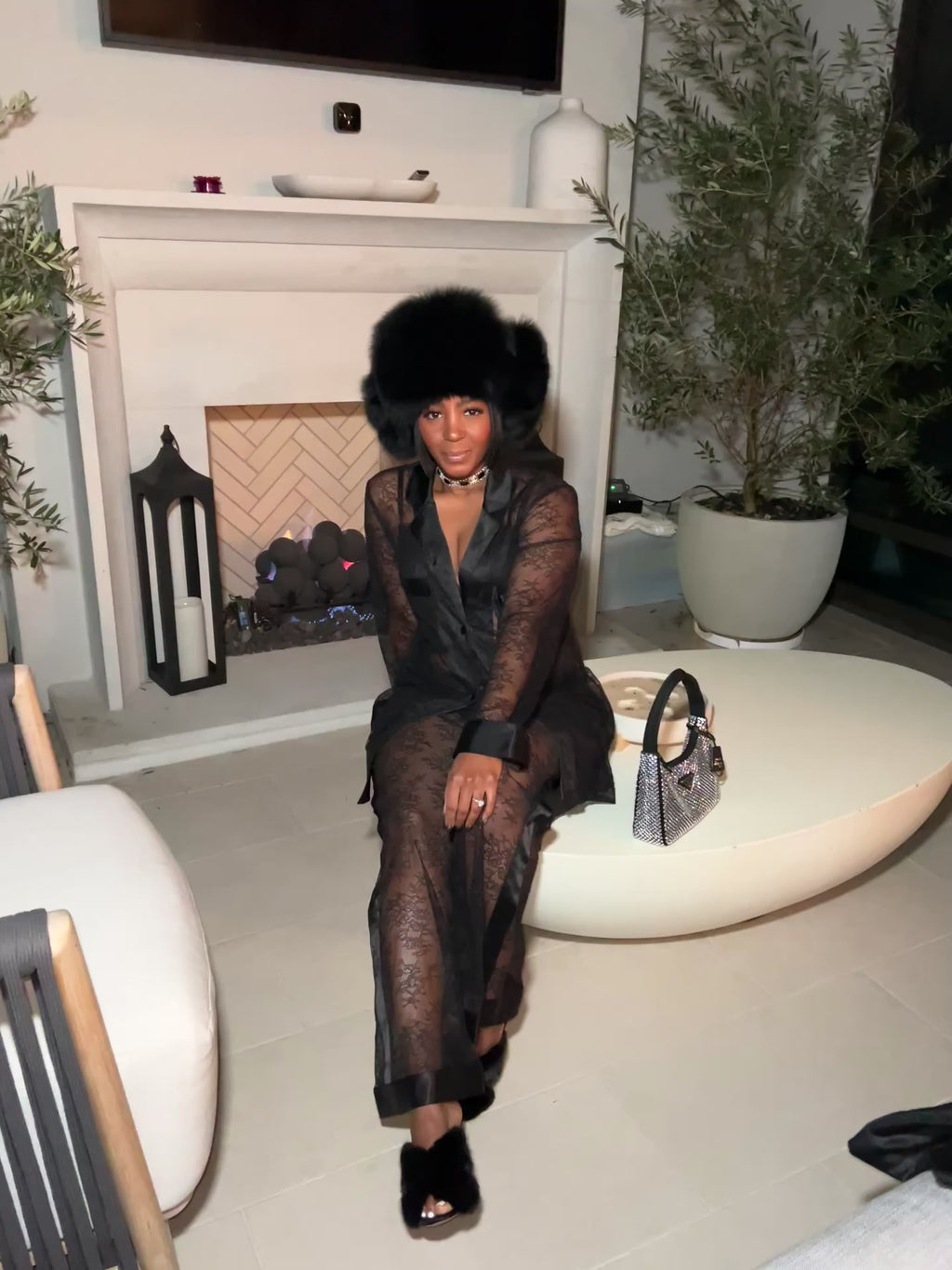 Black Genuine Leather & Fox Fur Trapper Hat