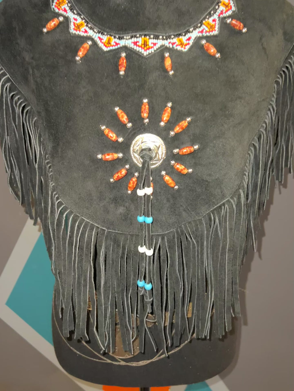 Beaded Sunstar Suede Fringe Poncho
