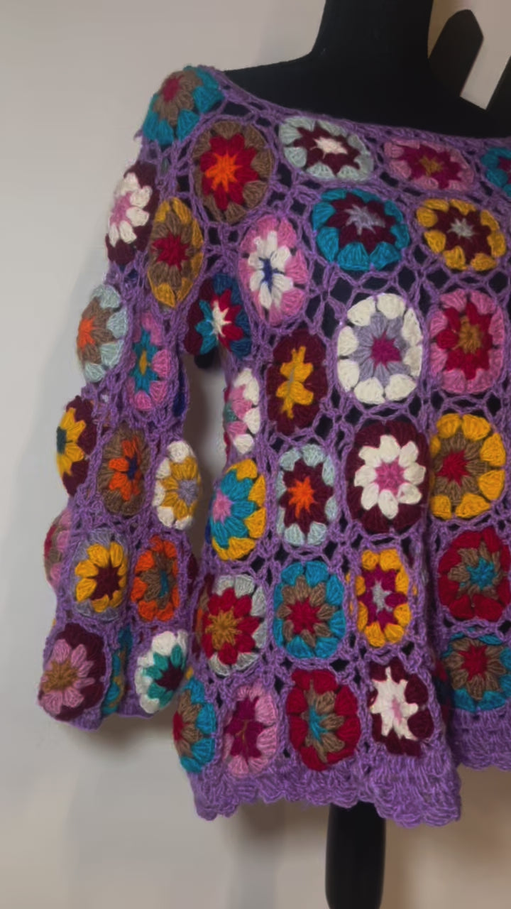 Purple Flower Patchwork Sweater | SIZ E S/M | FINAL SALE