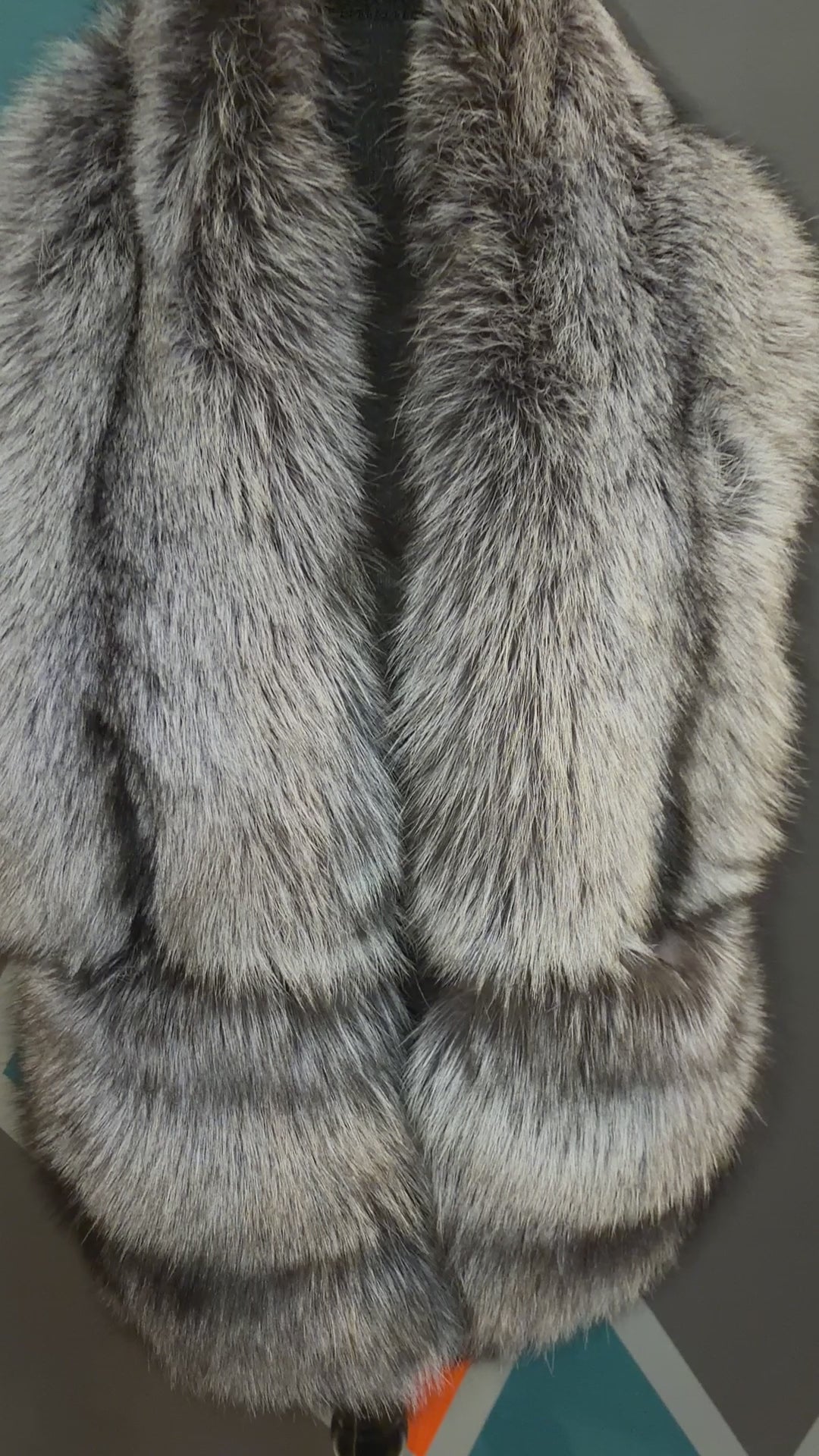 Grey Red Fox Fur Scarf w/pockets