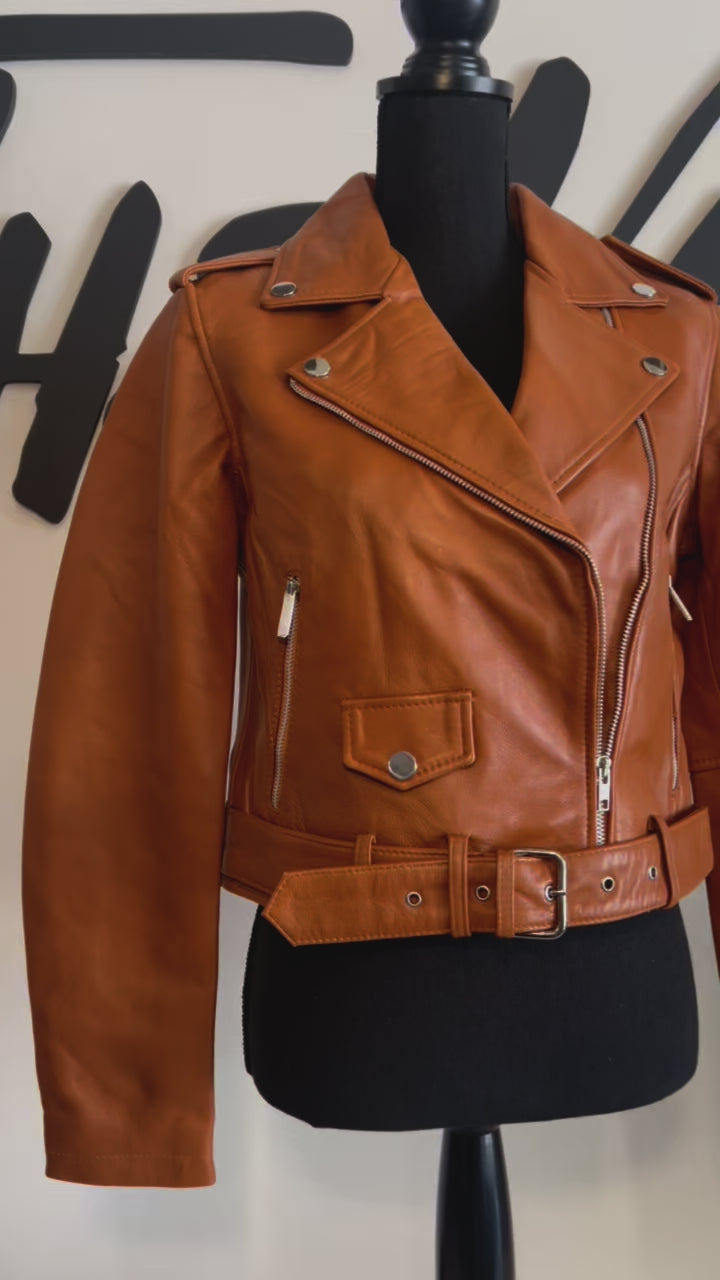 Cognac Leather Classic Biker