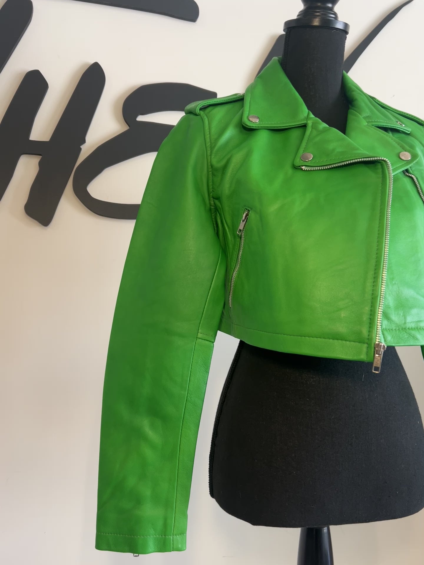 Celtic Green Leather Cropped Biker