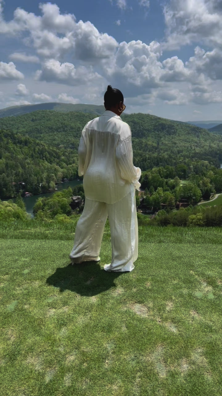 Cream Pleated Two-Piece Set