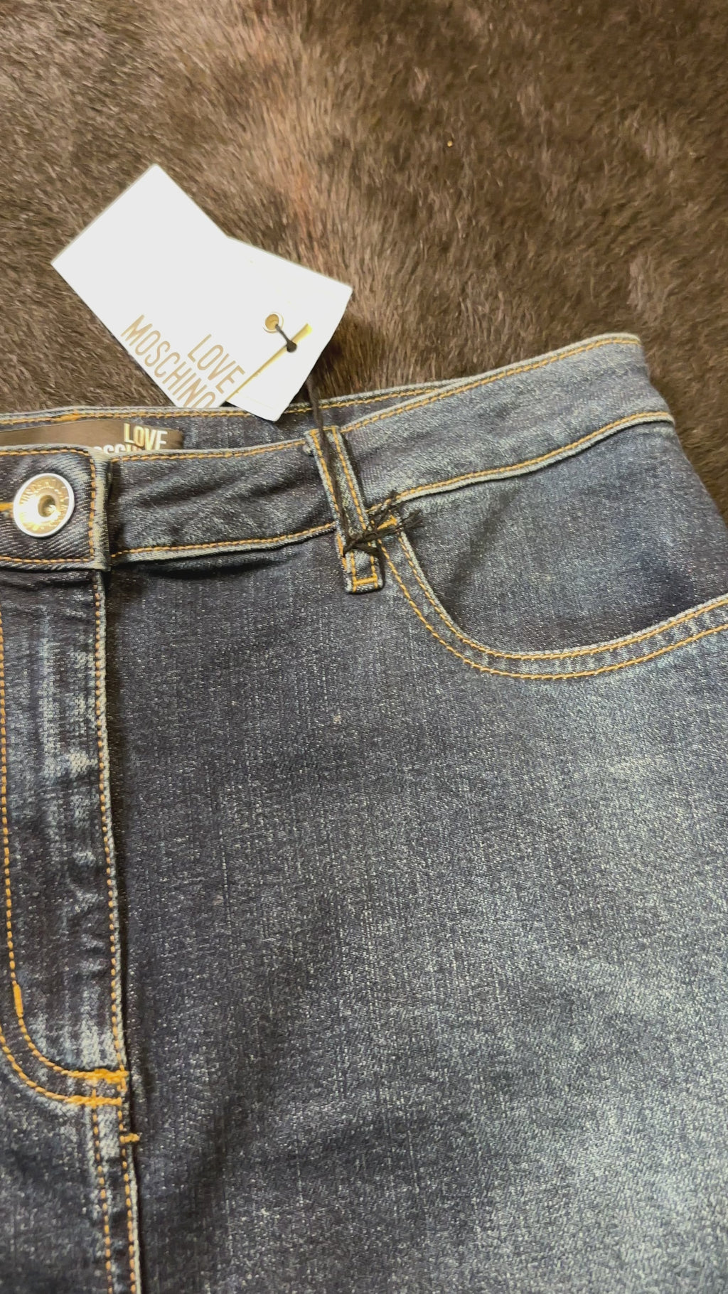 Moschino Stretch Denim Shearling Skirt
