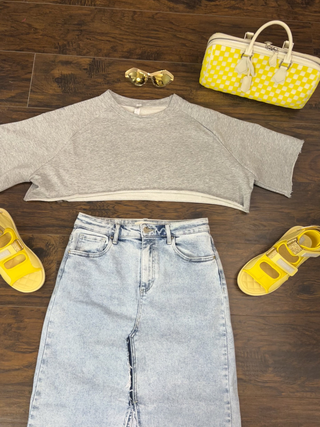 Distressed Denim Maxi Skirt