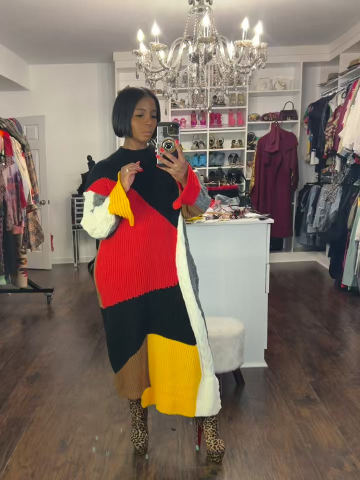 Fire 🔥 Color Block Maxi Sweater Dress