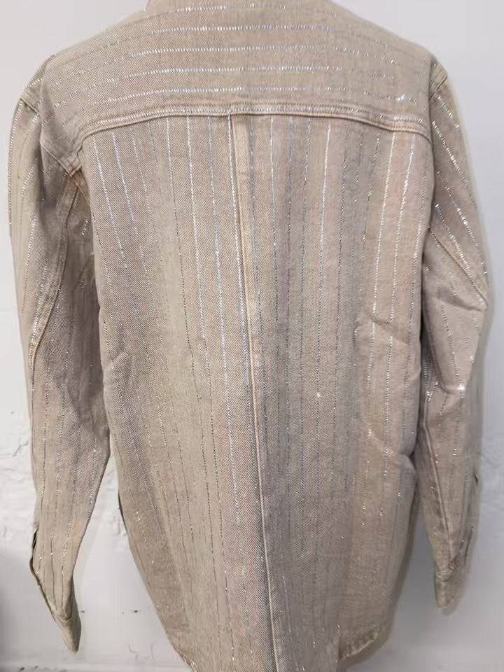 Tan Metallic Striped Shirt