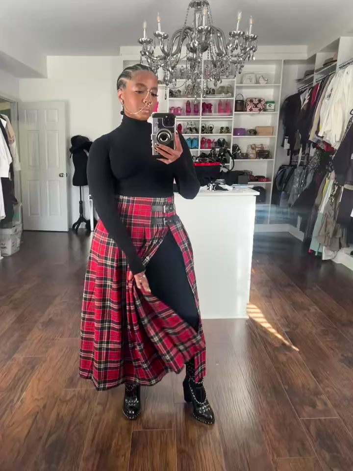 Tartan Plaid Slit Skirt