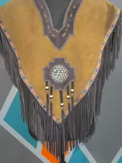 Leopard Catch Suede Fringe Poncho