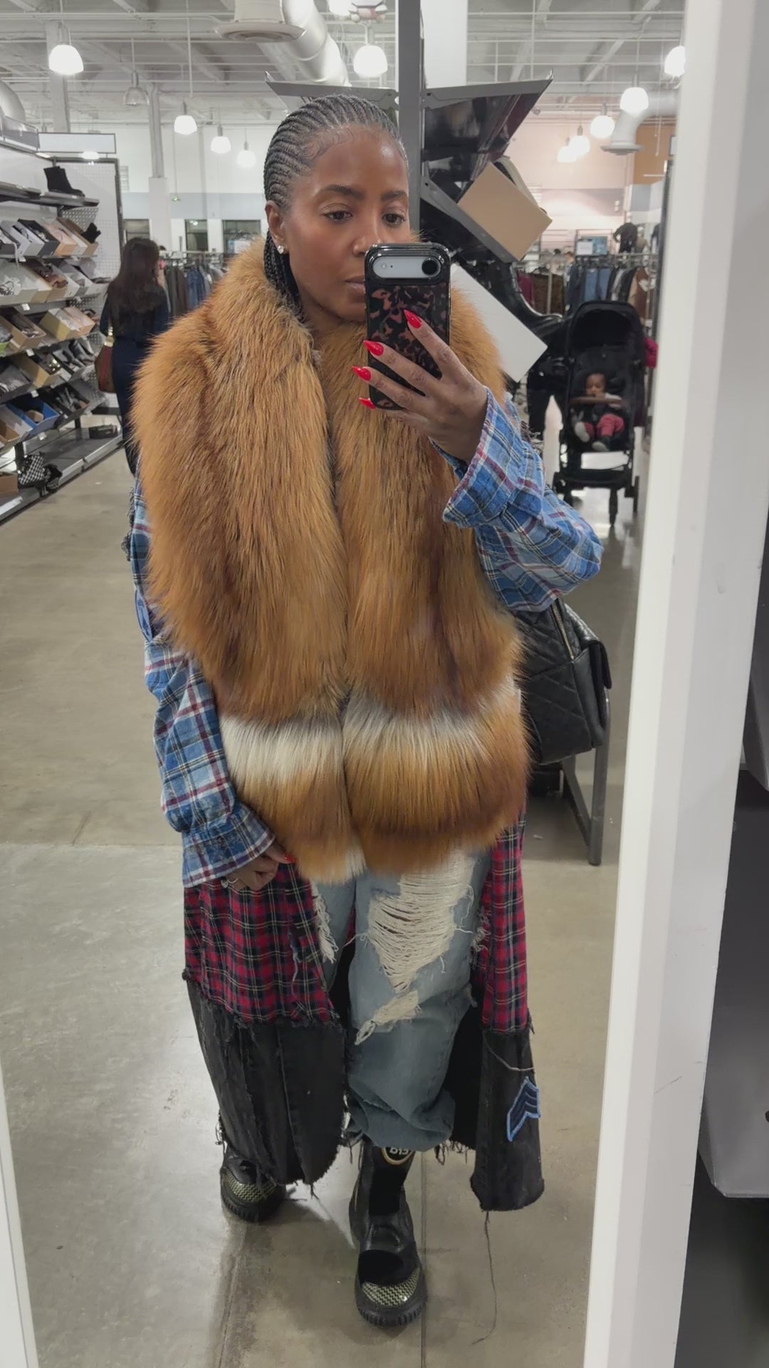 Red Fox Fur Scarf w/pockets Preorder