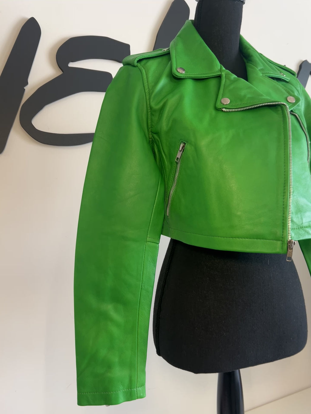 Celtic Green Leather Cropped Biker
