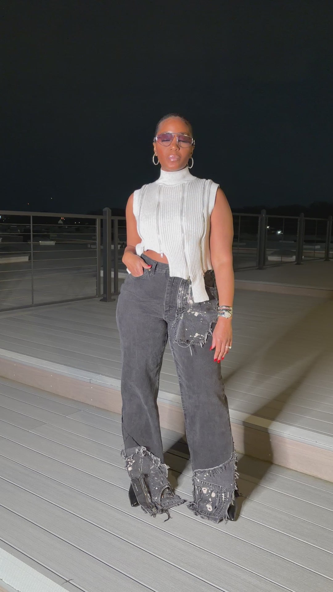 Custom One sided denim split bottom jeans