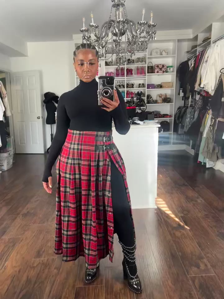 Tartan Plaid Slit Skirt