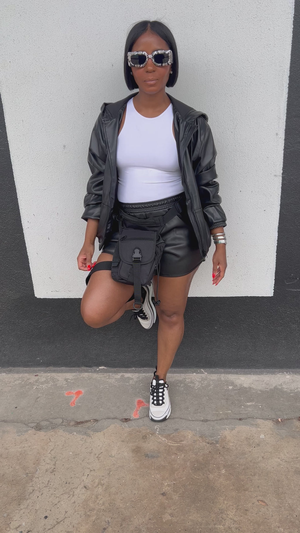 Black Vegan Leather Short Set