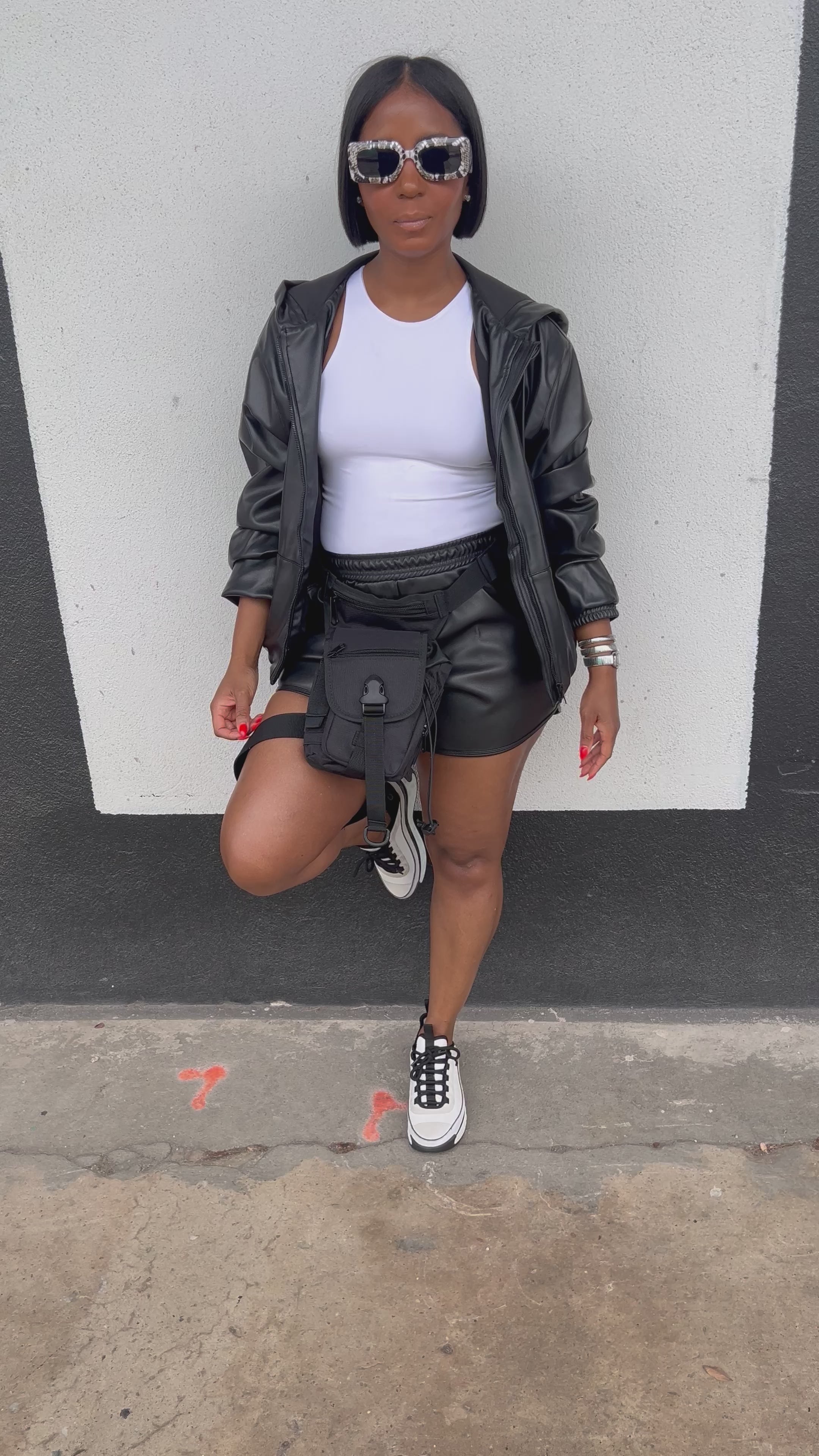 Black Vegan Leather Short Set