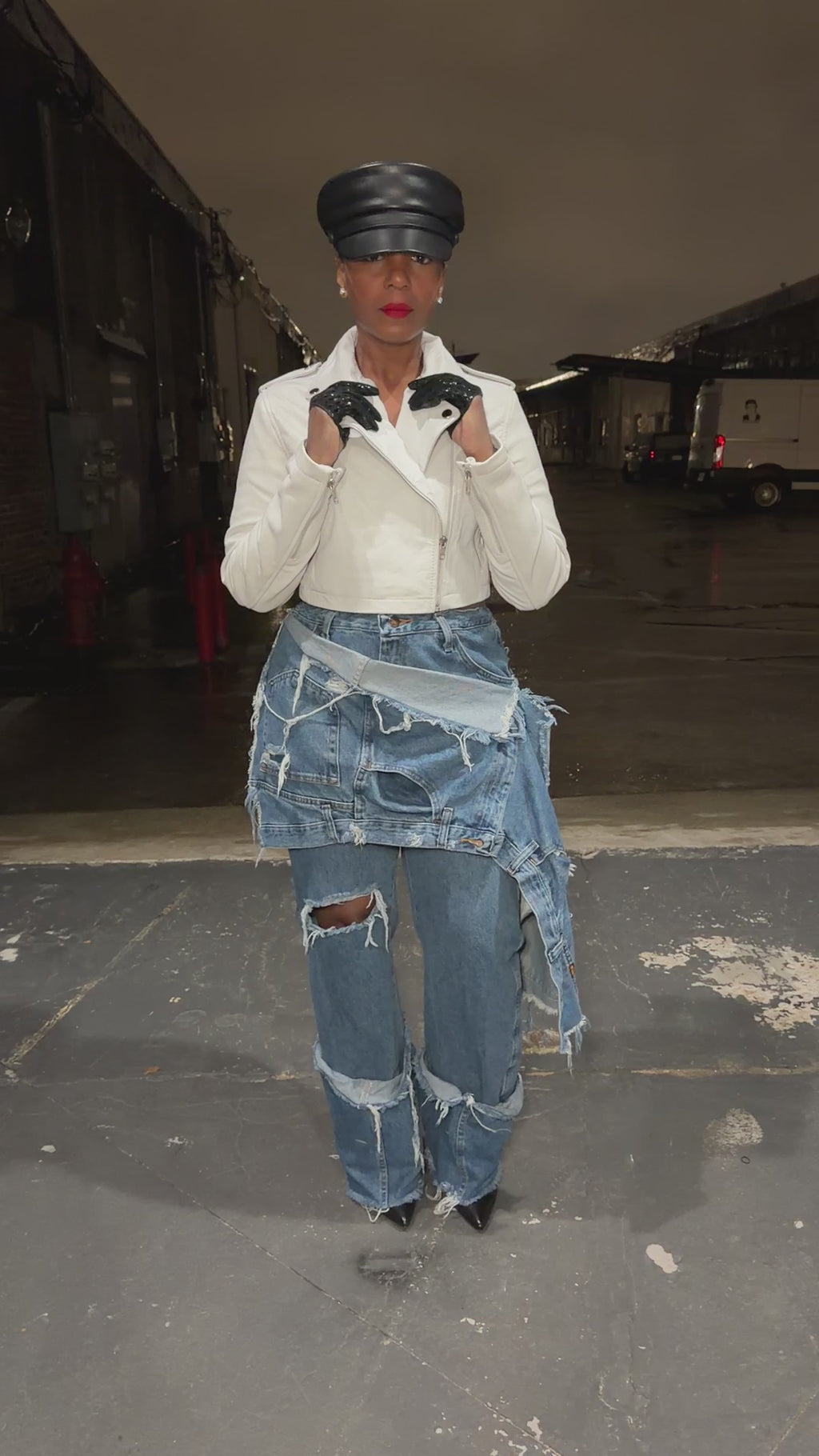 White Leather Cropped Biker