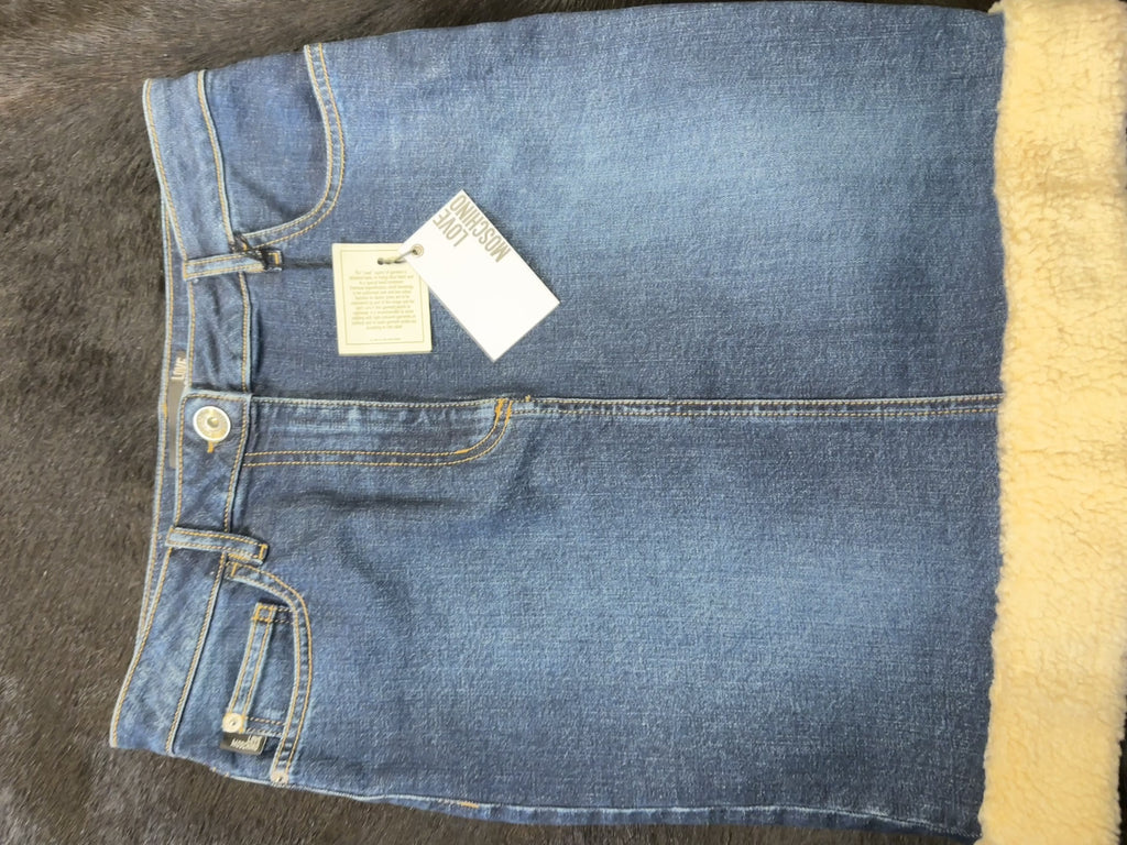 Moschino Stretch Denim Shearling Skirt
