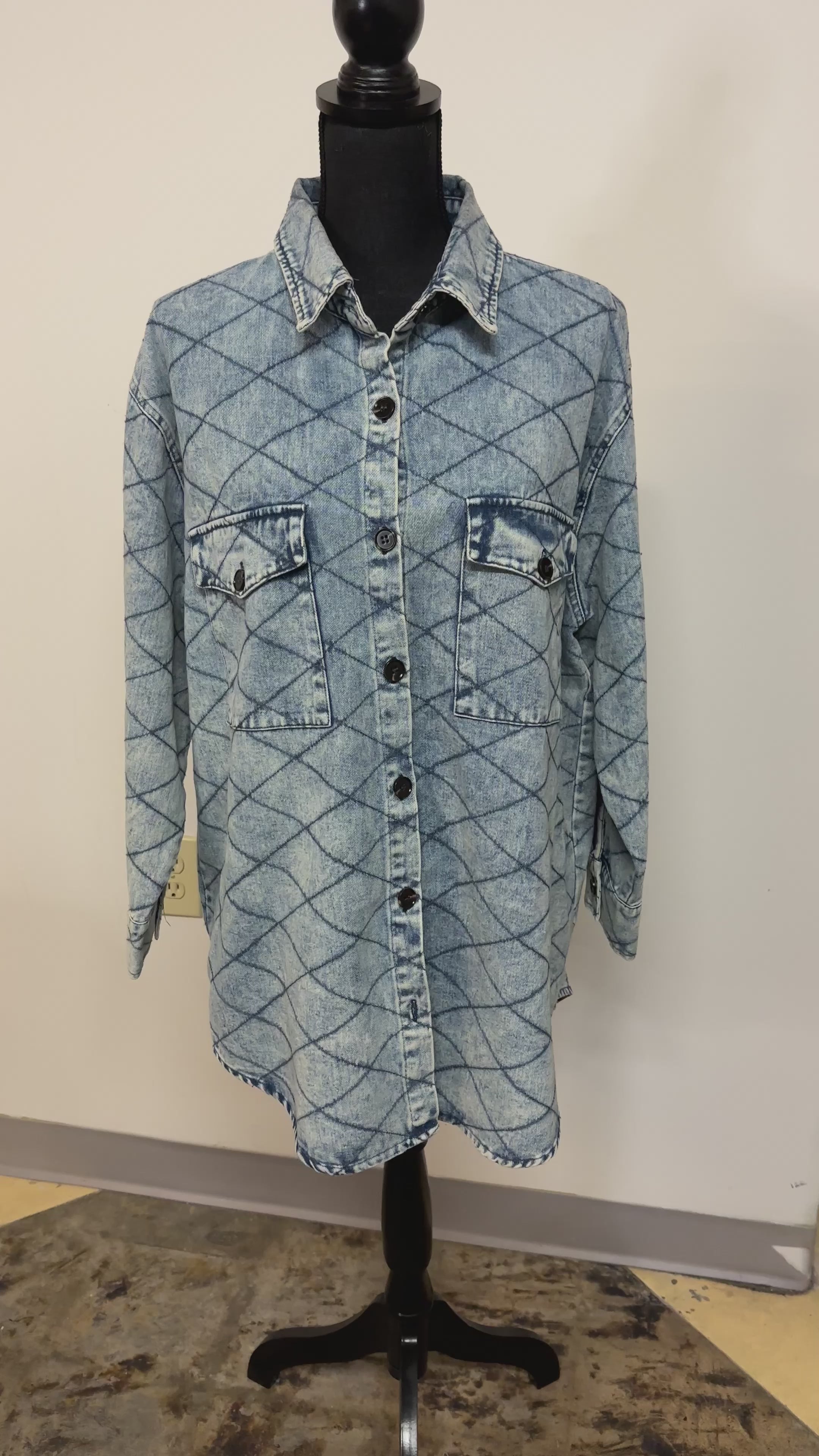 Blue Quilted Denim Button Up