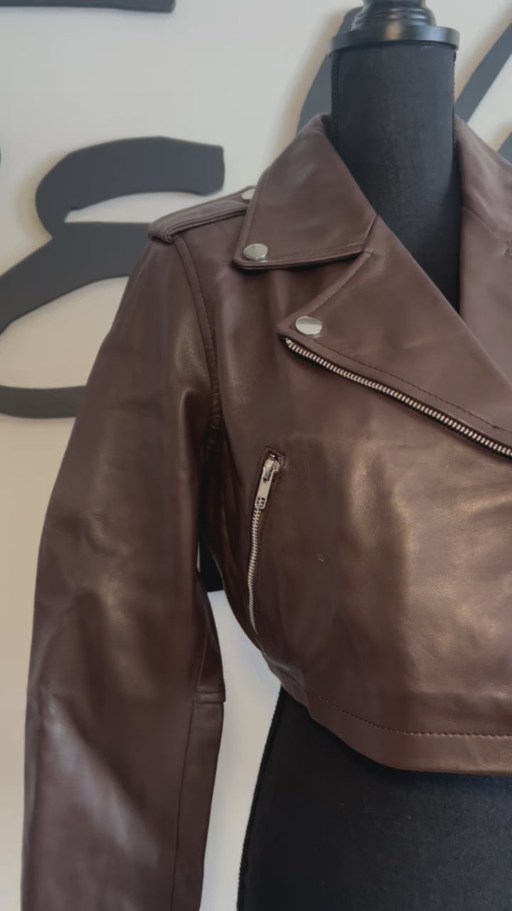 Chocolate Leather Cropped Biker