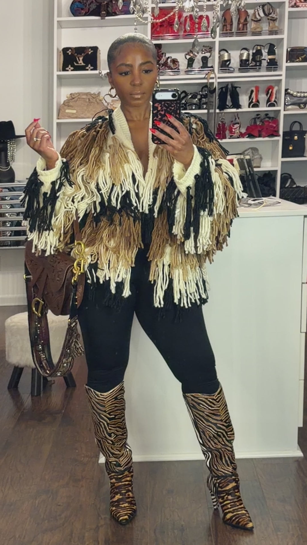 Shake it Baby Fringe Sweater Coat (BROWN)