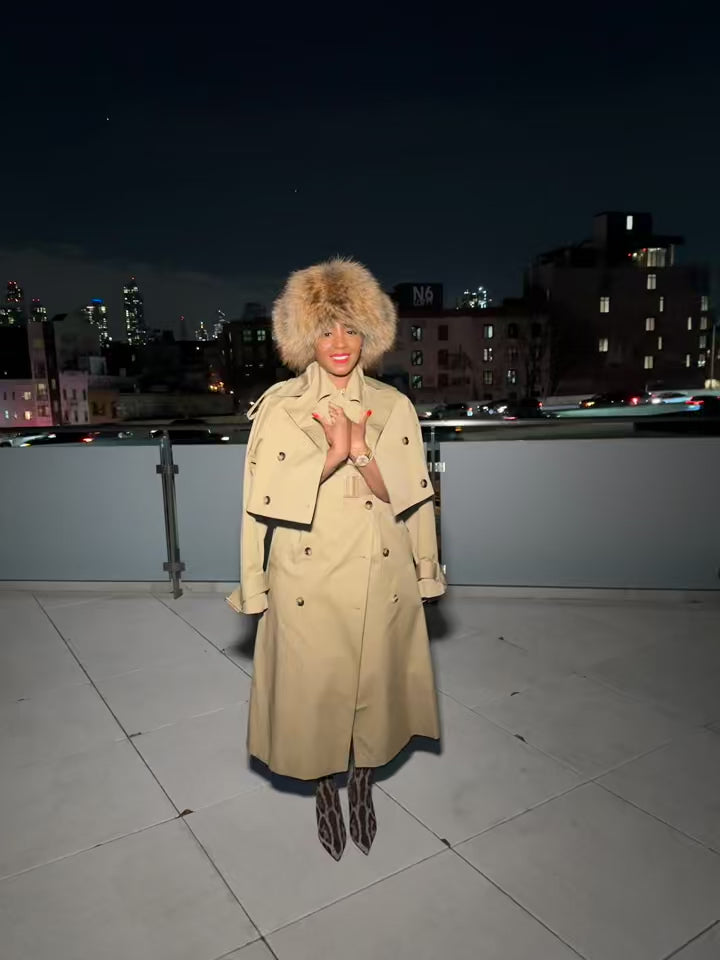 Brown Genuine Leather & Fox Fur Trapper Hat