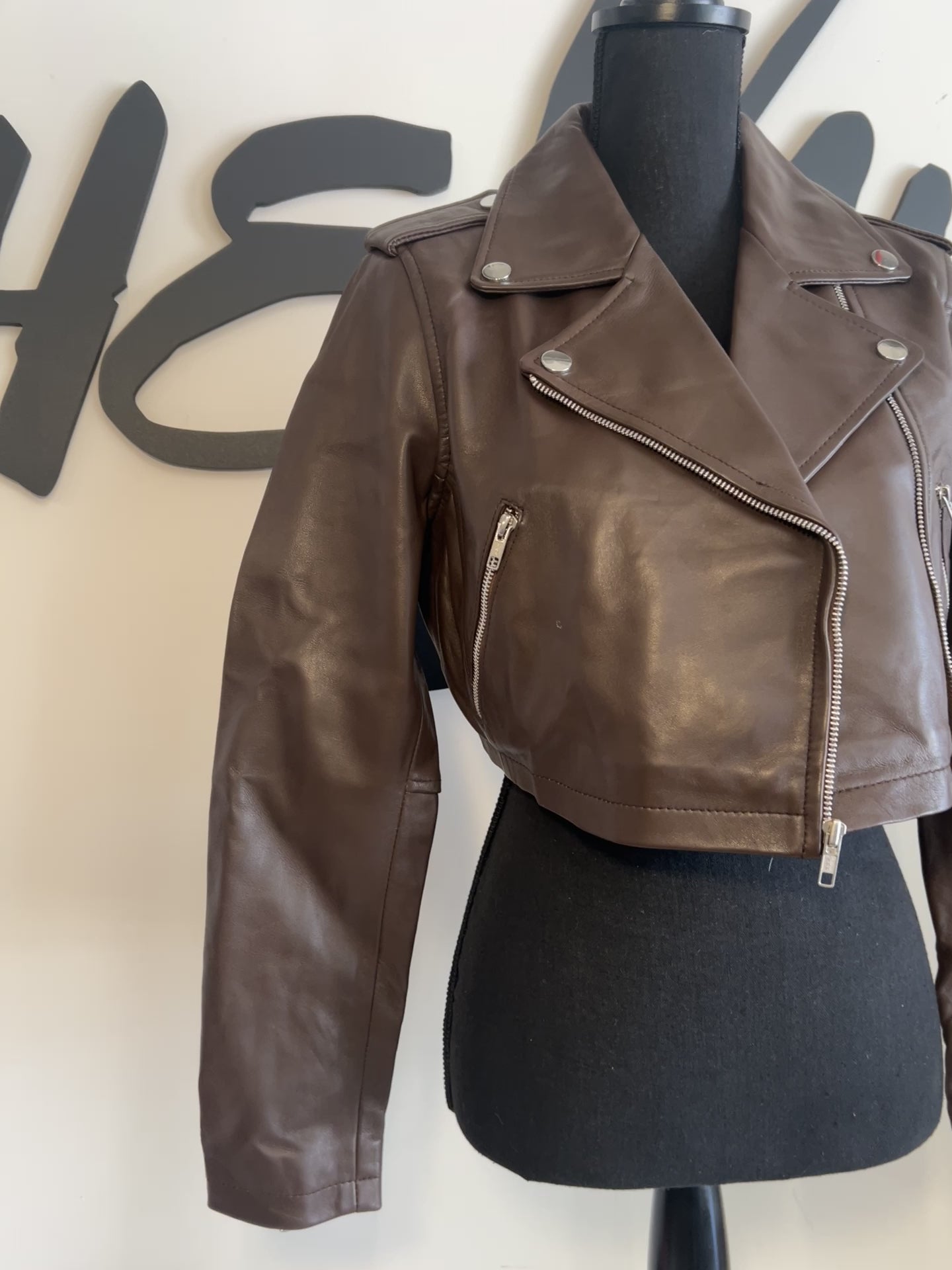 Chocolate Leather Cropped Biker