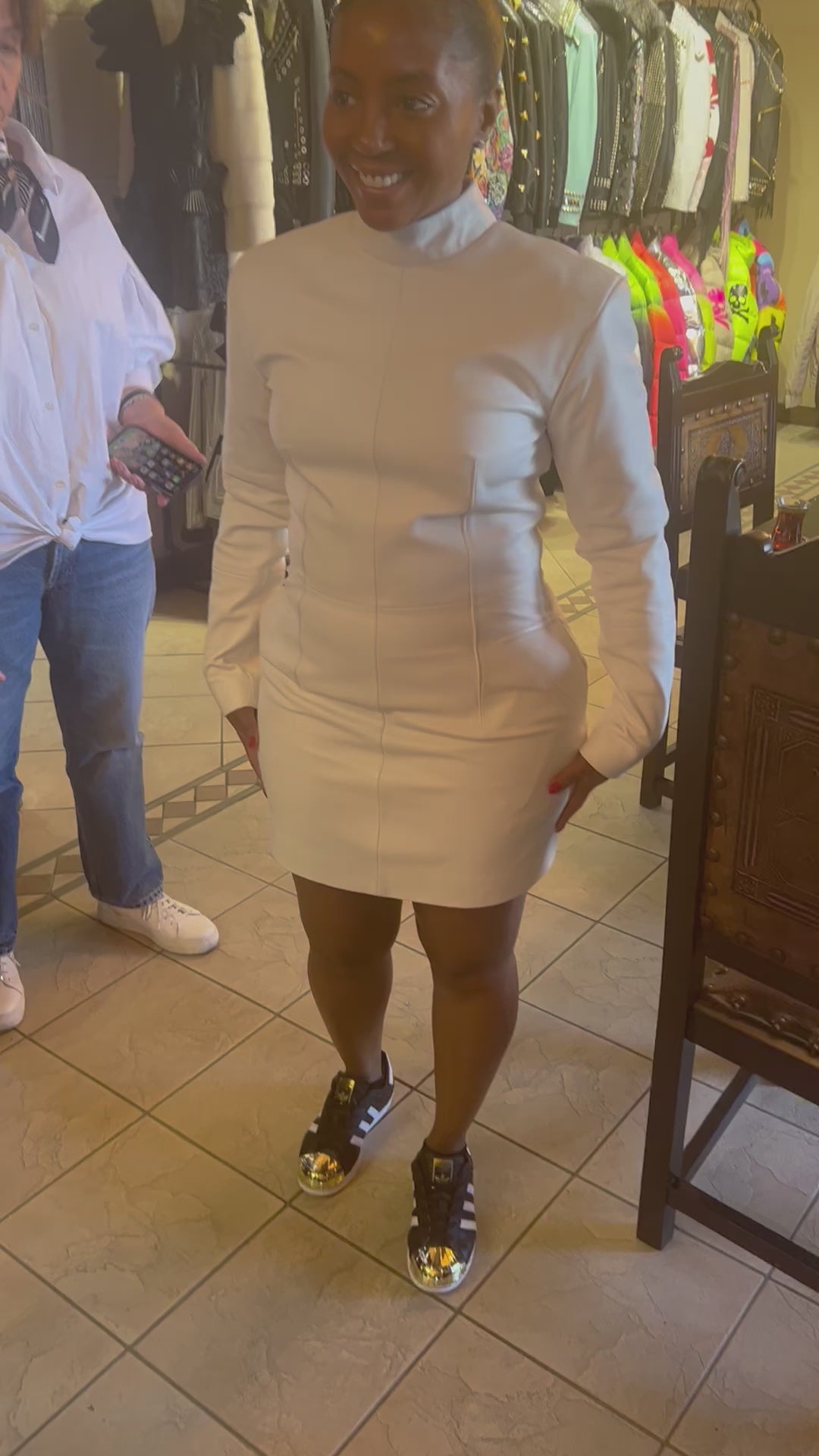 White leather mini dress w Pockets