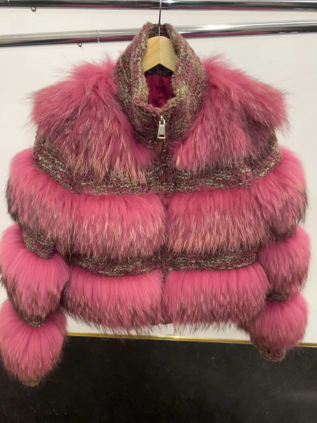 Genuine Fur & Tweed Coat