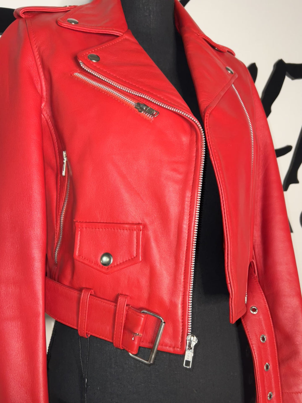 Red Leather Classic Biker motorcycle jacket * READY TO SHIP