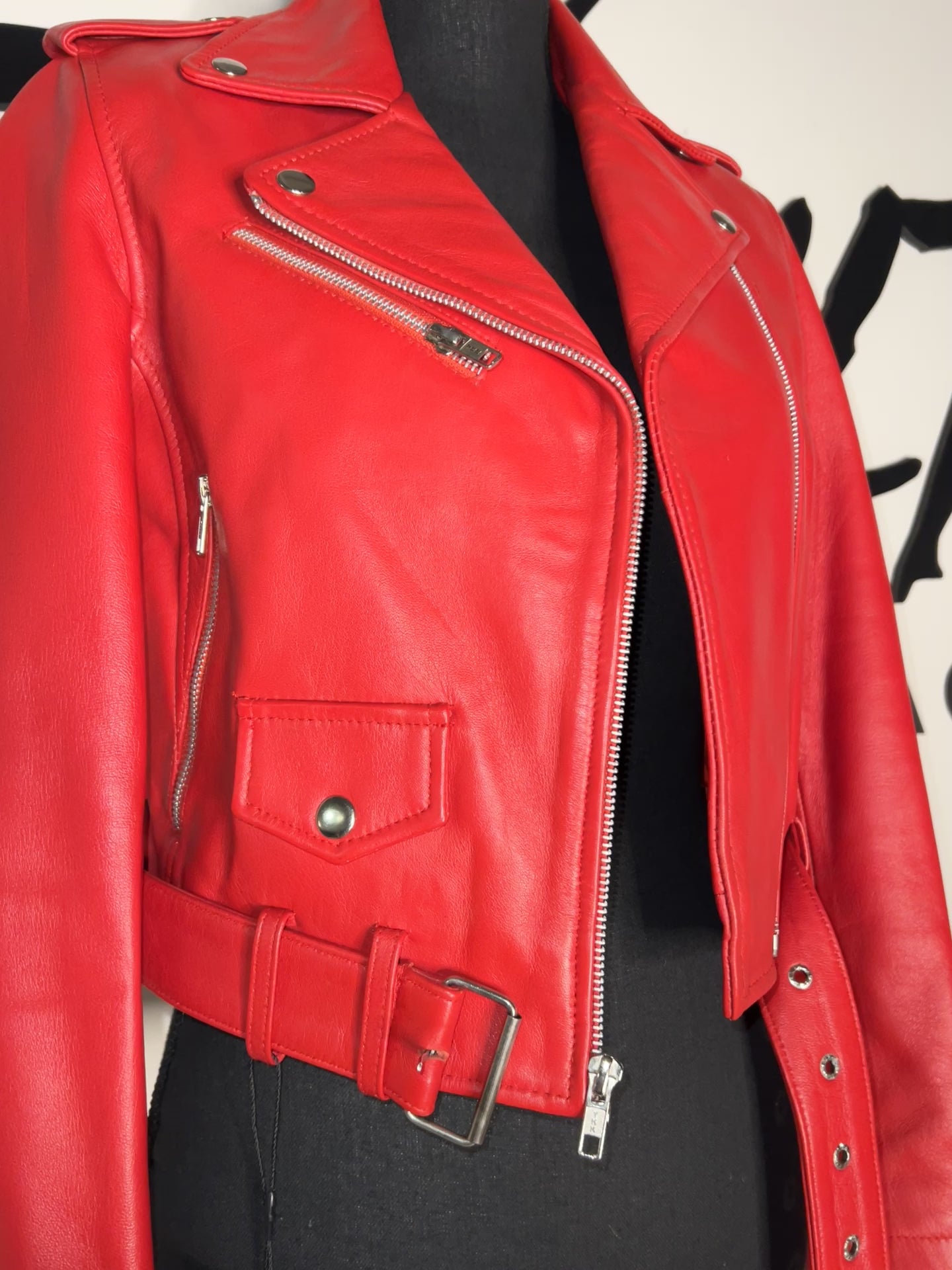 Red Leather Classic Biker motorcycle jacket * READY TO SHIP