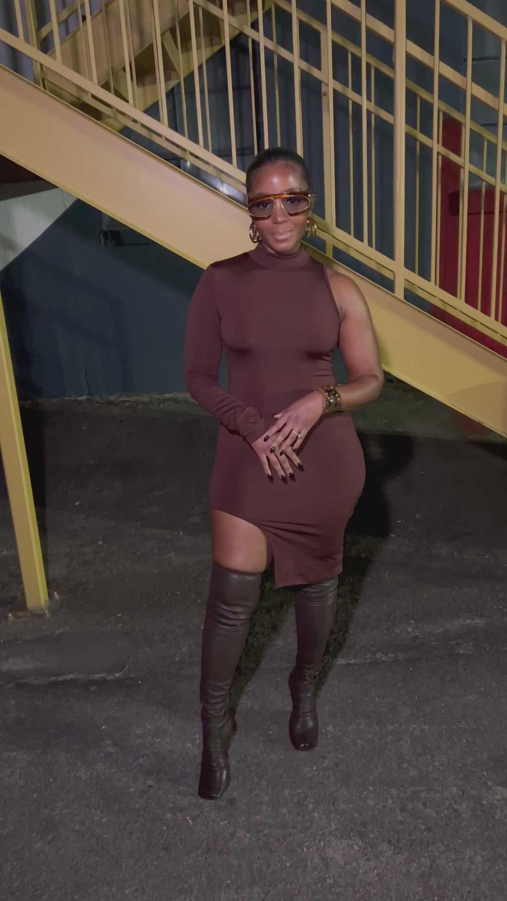 Chocolate Drop One-Sleeve Bodycon Dress
