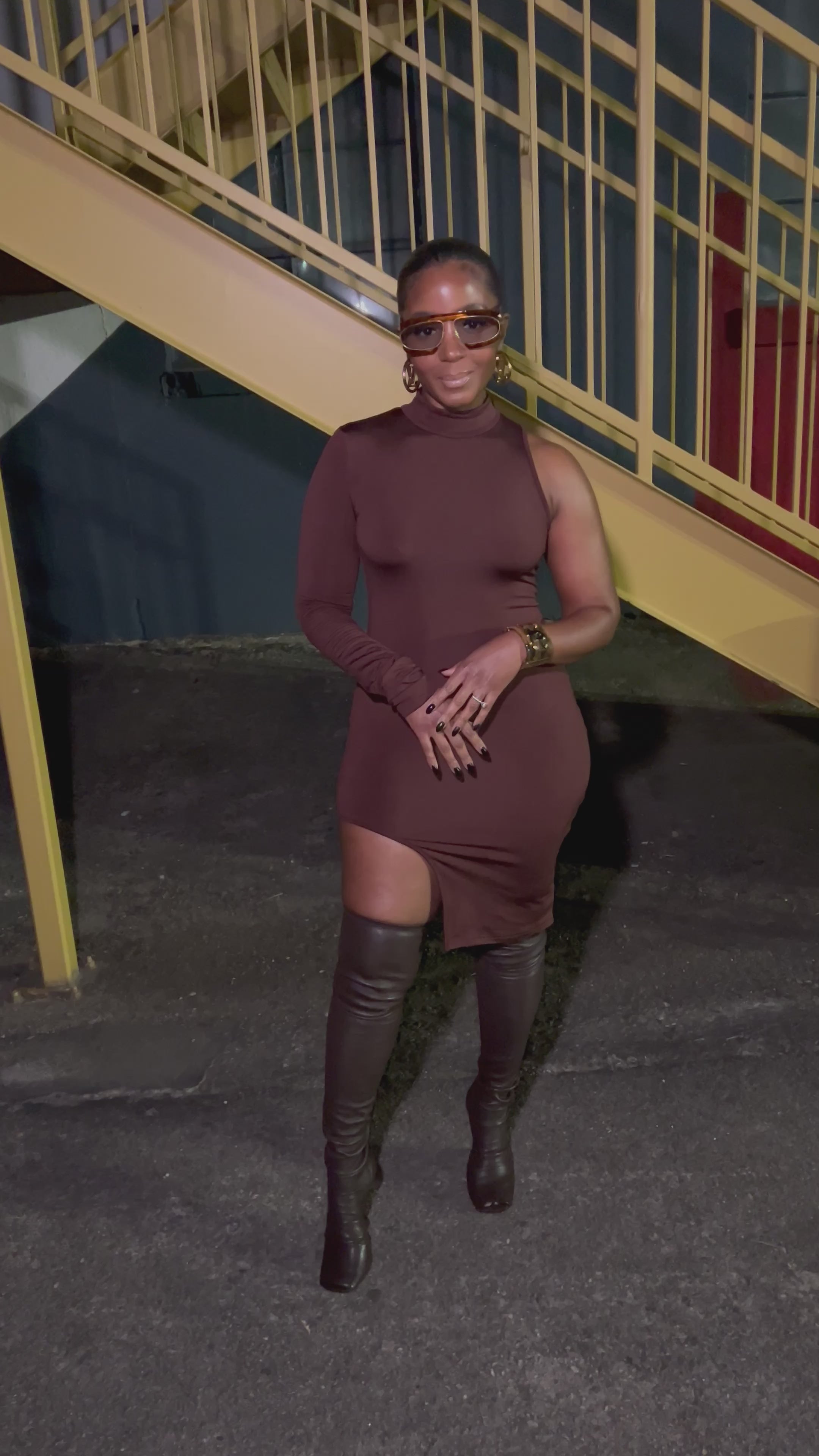 Chocolate Drop One-Sleeve Bodycon Dress