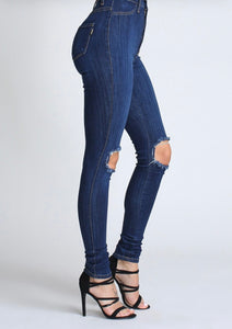 Open Knee High Waist Stretch Jeans