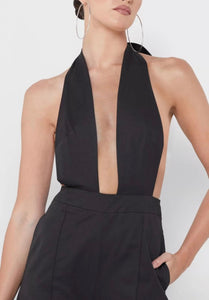 Halter, Romper Jumpsuit with Pockets