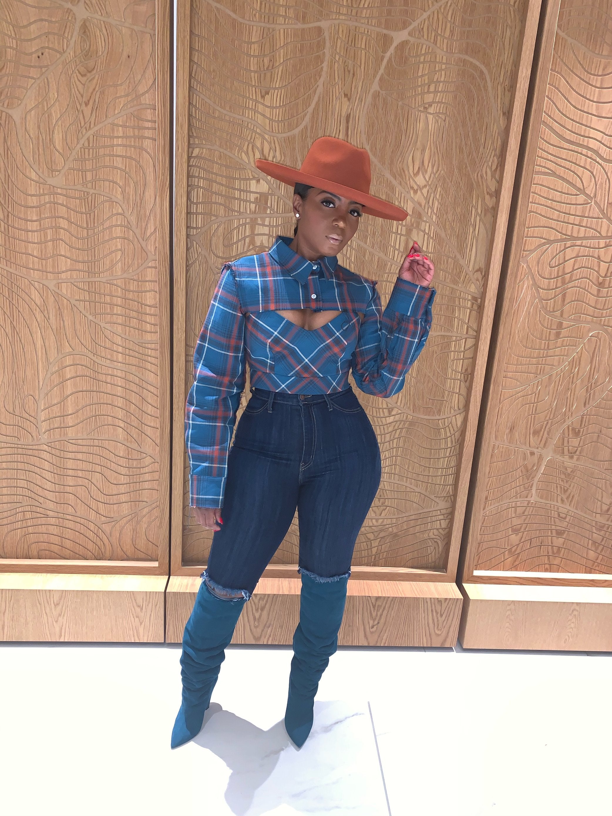 Open Knee High Waist Stretch Jeans - The Vault by Sacha