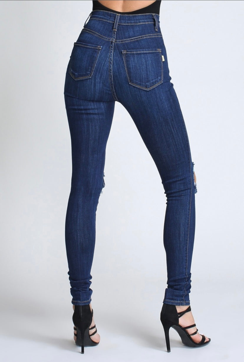 Open Knee High Waist Stretch Jeans - The Vault by Sacha