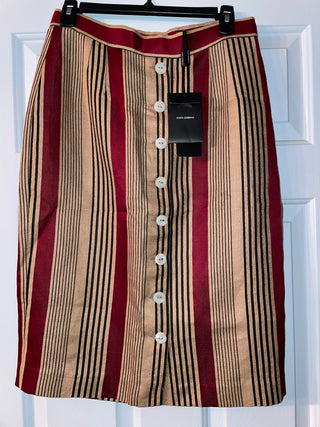 DOLCE & GABBANA NWT Beige, Black & Burgundy Striped Linen Blend Pencil - The Vault by Sacha