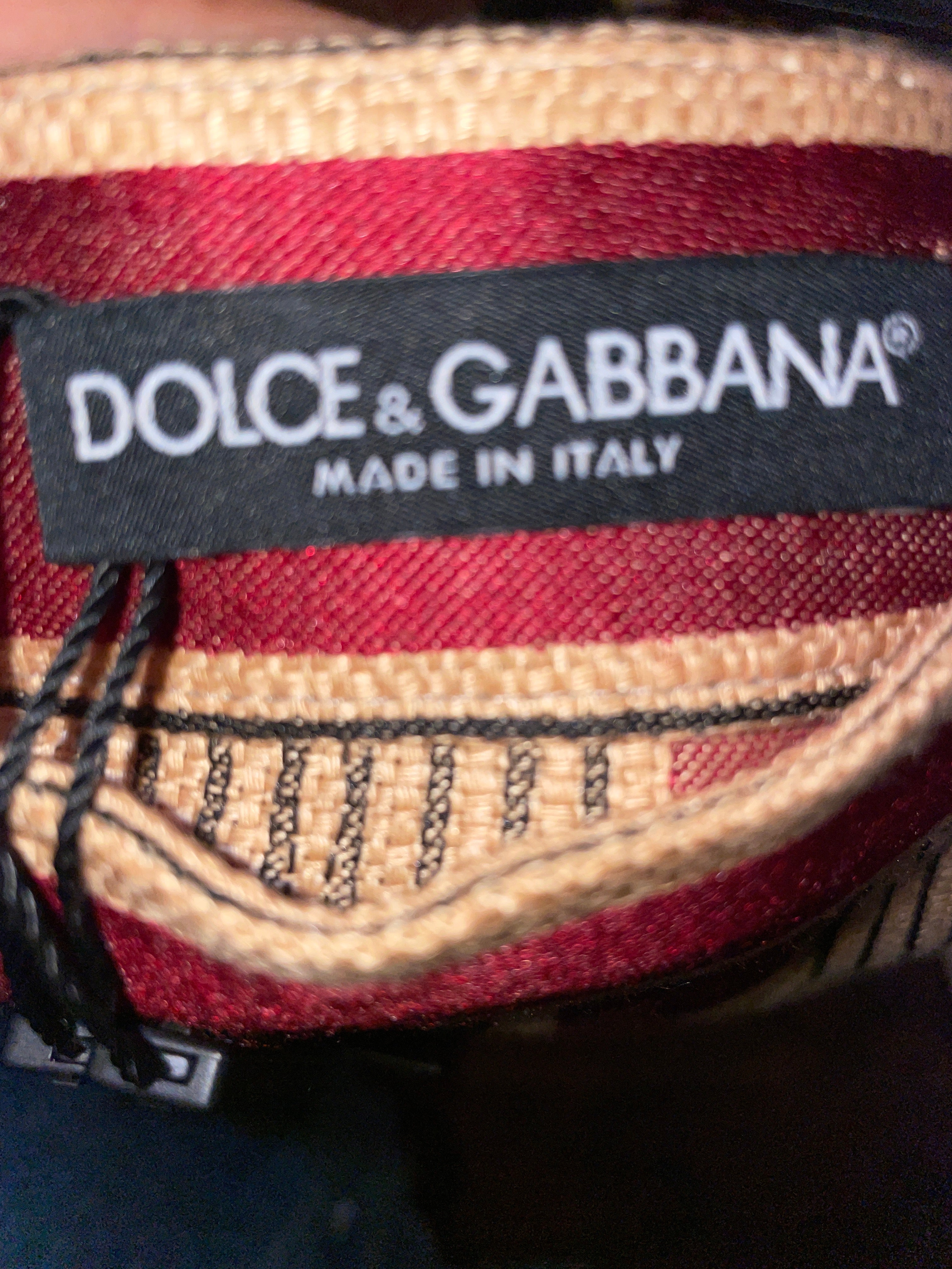 DOLCE & GABBANA NWT Beige, Black & Burgundy Striped Linen Blend Pencil - The Vault by Sacha