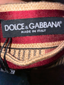 DOLCE & GABBANA NWT Beige, Black & Burgundy Striped Linen Blend Pencil