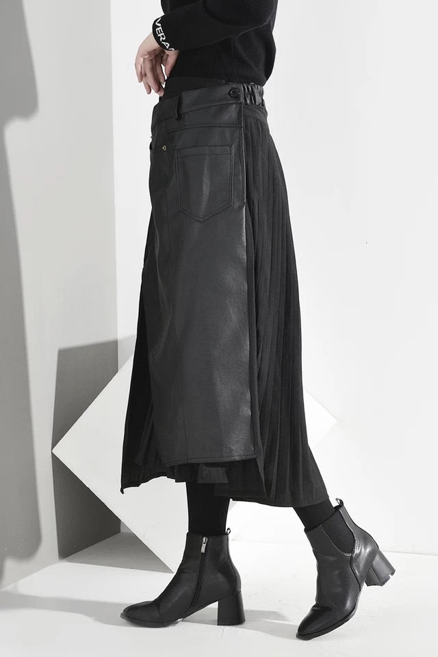 Denim & Pleats Skirt Olive - The Vault by Sacha