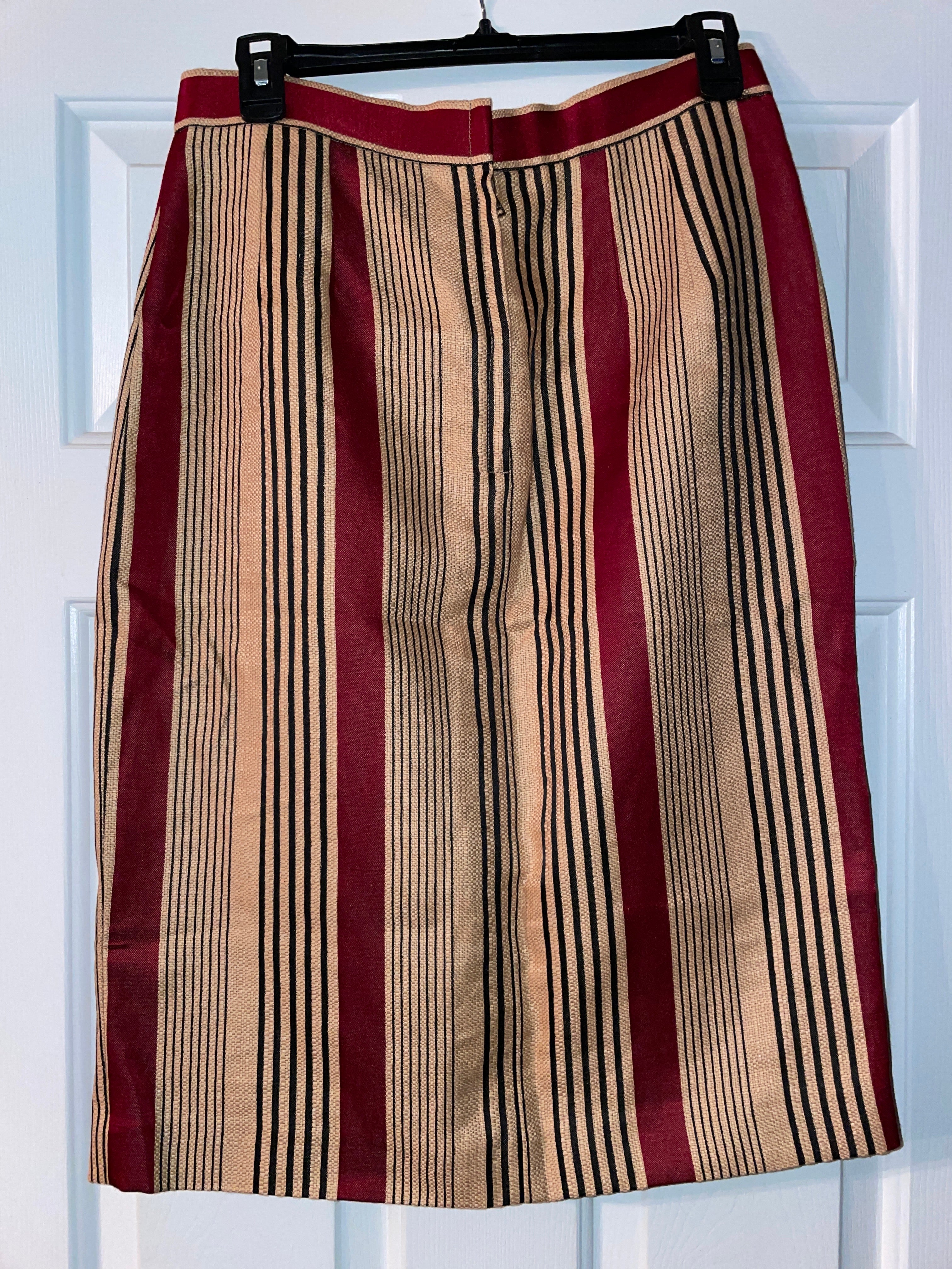 DOLCE & GABBANA NWT Beige, Black & Burgundy Striped Linen Blend Pencil