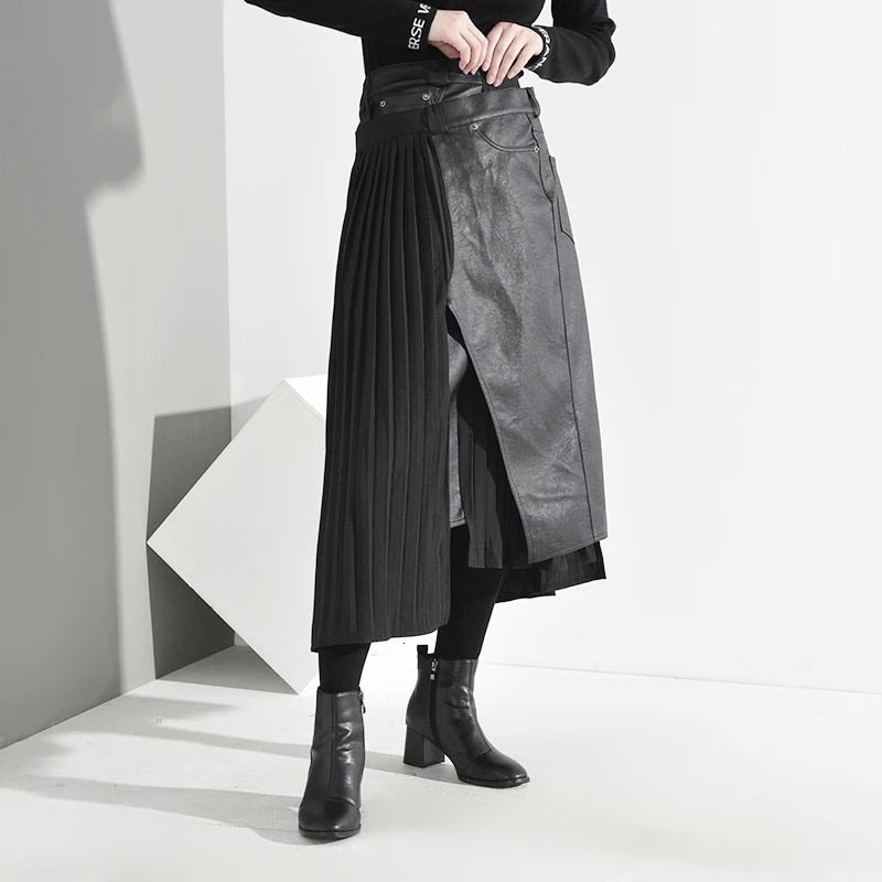 Denim & Pleats Skirt Olive - The Vault by Sacha