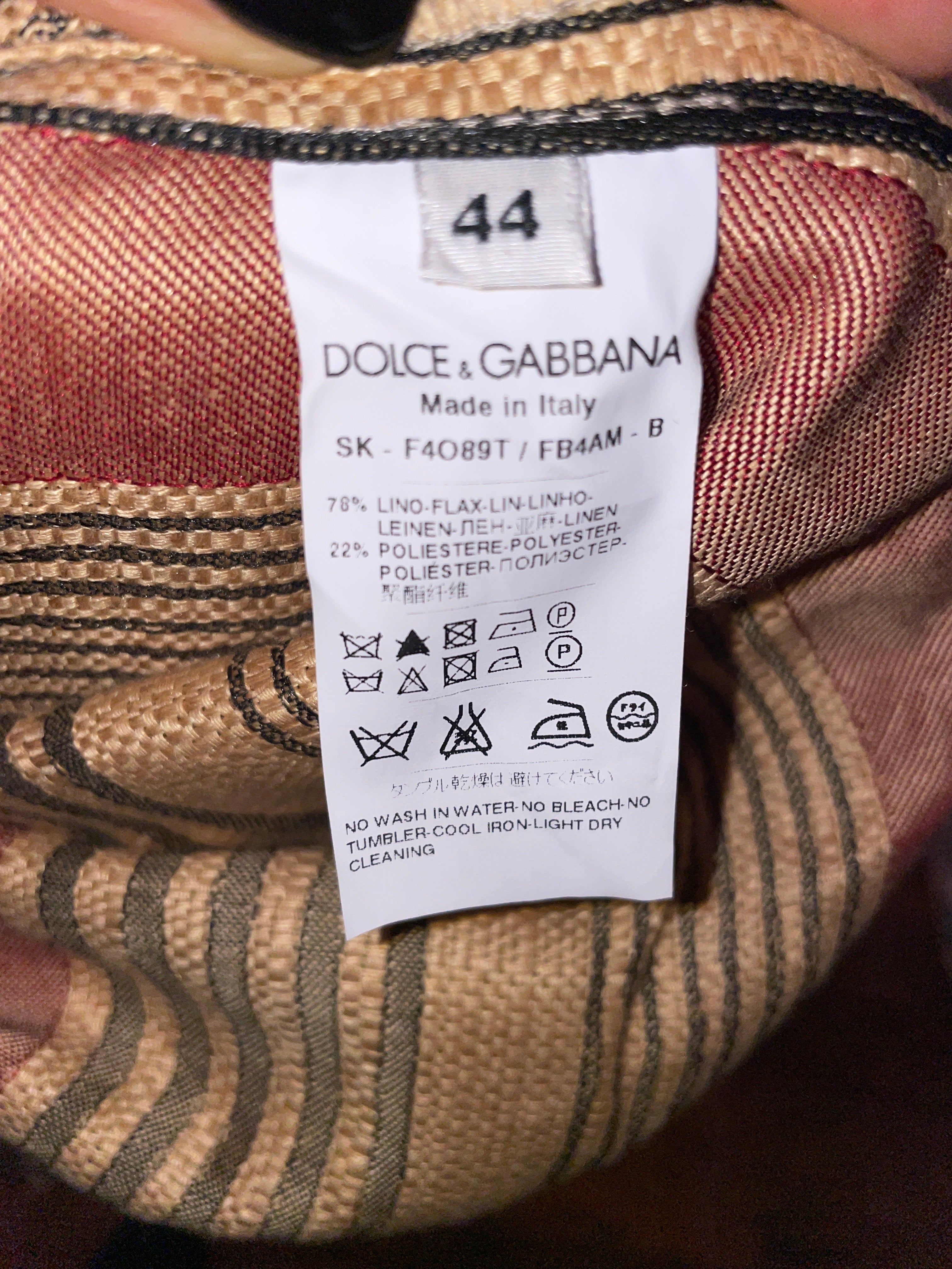 DOLCE & GABBANA NWT Beige, Black & Burgundy Striped Linen Blend Pencil