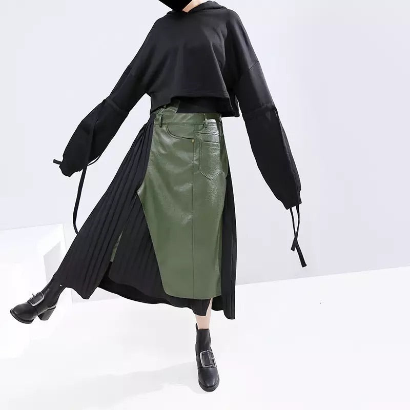 Denim & Pleats Skirt Olive - The Vault by Sacha