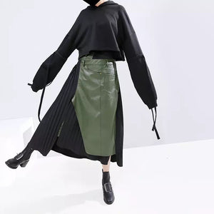 Denim & Pleats Skirt Olive