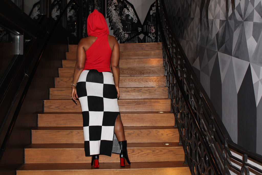 Red Knit Asymmetrical Hoodie Top - The Vault by Sacha