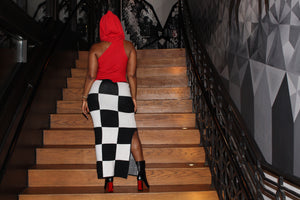 Red Knit Asymmetrical hoodie top