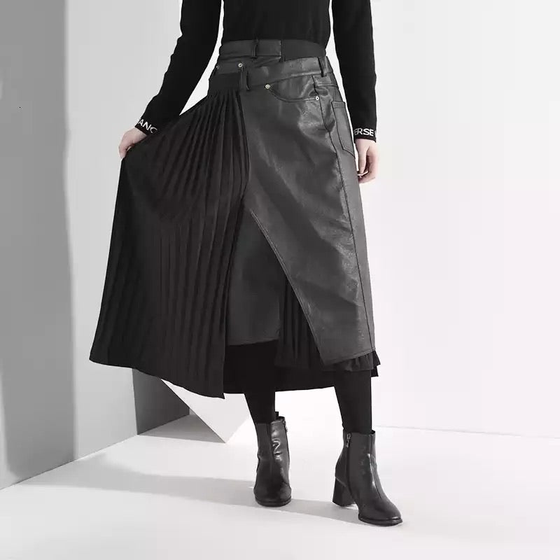 Denim & Pleats Skirt Olive - The Vault by Sacha