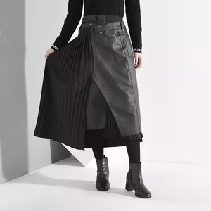 Denim & Pleats Skirt Olive