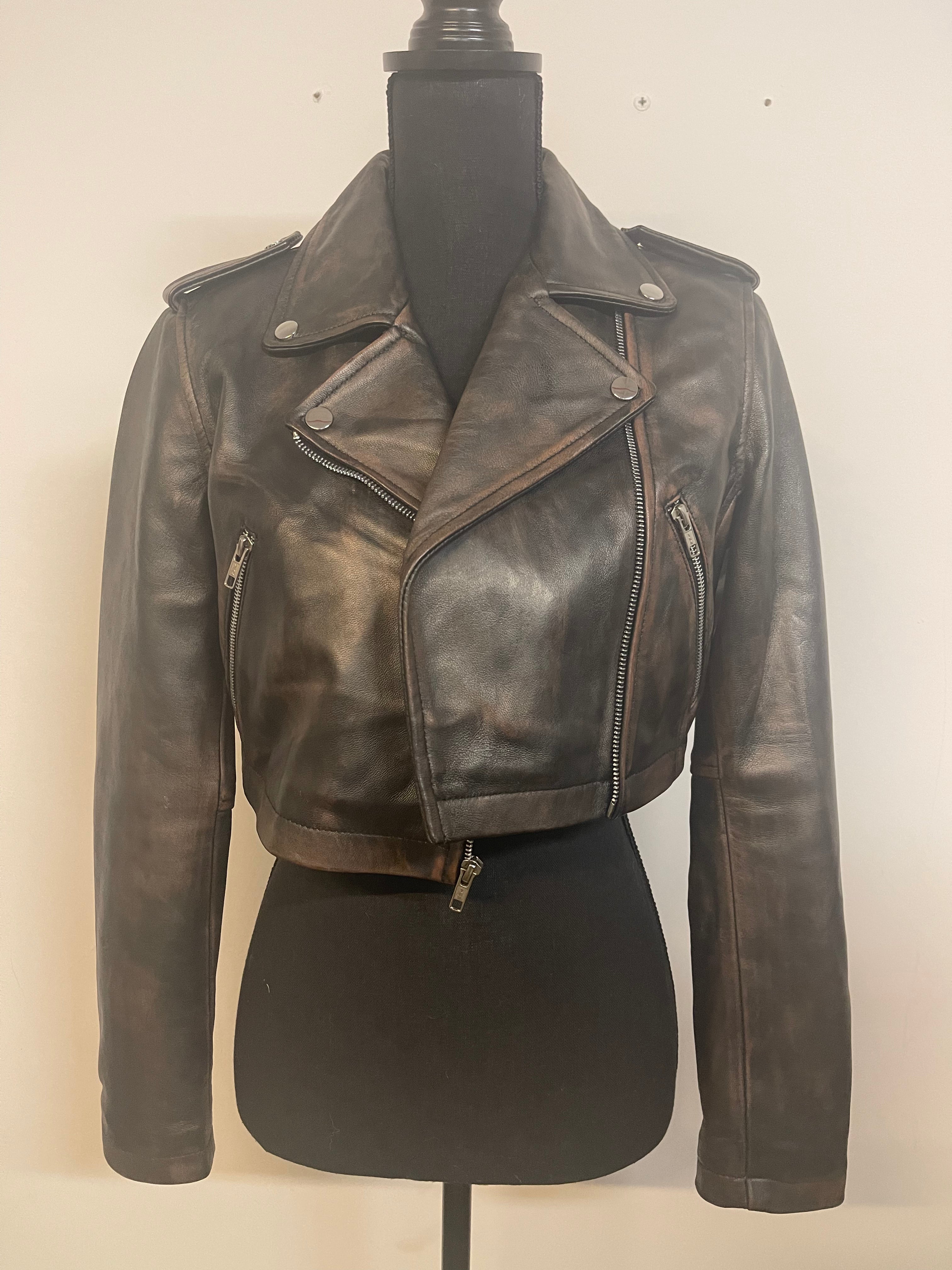 Distressed Chocolate Crop Leather